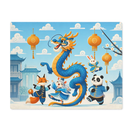 🐉🎉 Blue & Gold Dragon Festival Parade Placemat – Enchanted Lunar New Year Celebration