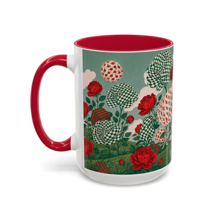 🌹💚 The Scarlet Rose Checkerboard Garden Colorful Mug – Art Deco Floral Whimsy