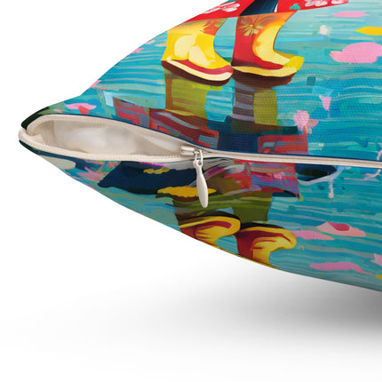 Rainy Day Ducks Spun Polyester Square Pillow