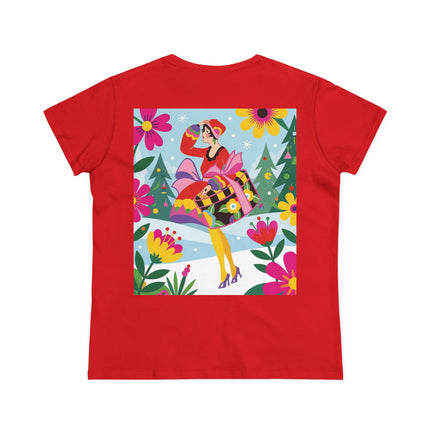 🎄🌺 Christmas In The Winter Garden Cotton Tee – Art Deco Holiday Whimsy