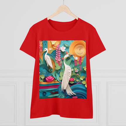 Elegant Egret Oasis Women's Midweight Cotton Tee