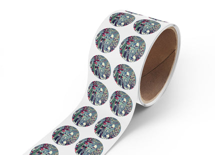 Whimsical Christmas Tea Party Round Sticker Label Rolls