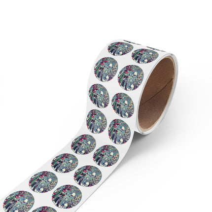 Whimsical Christmas Tea Party Round Sticker Label Rolls