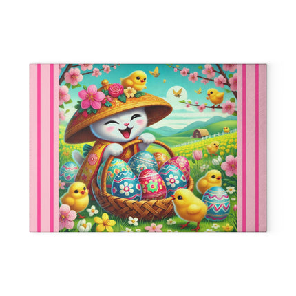 Geisha Kitten’s Easter Delight Glass Cutting Board