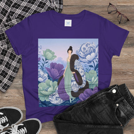 💜🌸 The Lavender Porcelain Garden Cotton Tee – Art Deco Fashion Elegance
