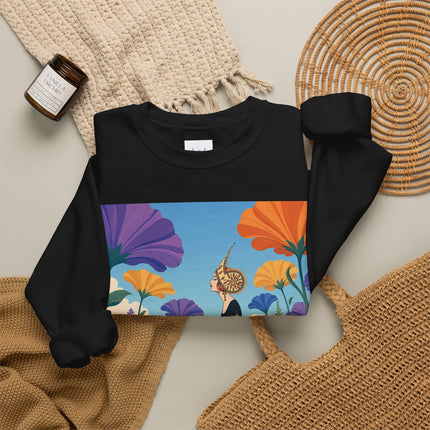 🌺🧡 The Lady Of The Golden Garden Crewneck Sweatshirt – Art Deco Fashion Fantasy