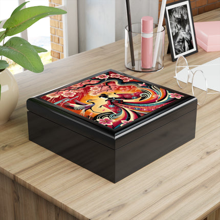 Fairy and Stork Beneath the Cherry Blossoms Jewelry Box – Crimson Harmony