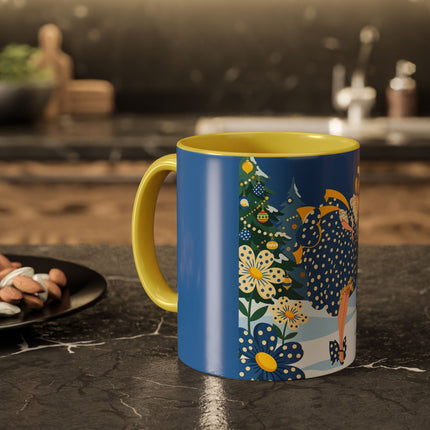 💙🌼 The Bluebell Christmas Promenade Colorful Mug – Art Deco Holiday Fantasy