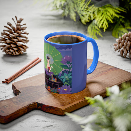The Lady Of The Moonlit Needlework Colorful Mugs – Art Deco Crafting Elegance