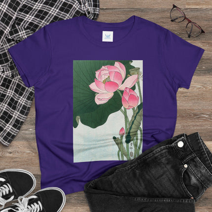 Blooming Lotus Flowers by Ohara Koson Women's Midweight Cotton Tee