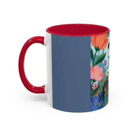The Lady And The Mysterious Bird Colorful Mugs – Art Deco Botanical Mystery