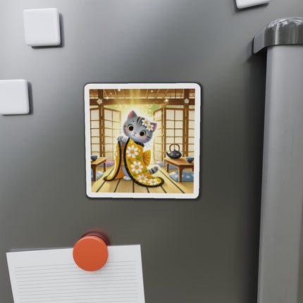 Playful Kitten in the Tea Room Die-Cut Magnets (5 Sizes)