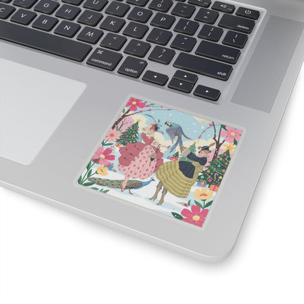 🦜🎄 The Christmas Parrot Promenade Kiss-Cut Sticker – Art Deco Holiday Fantasy