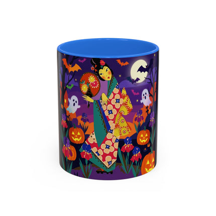 🌙🎃 The Moonlit Garden Masquerade Colorful Mug – Floral Halloween Charm