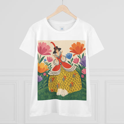 🐇🌼 The Enchanted Rabbit Garden Cotton Tee – Art Deco Floral Whimsy