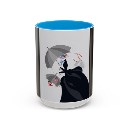 The Lady of Silver Umbrellas Colorful Mug (11oz, 15oz) – Art Deco Mystery, Elegant Fashion & Silver Dreamscape
