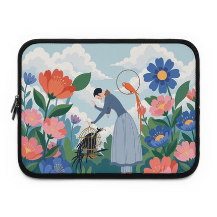 🌺🦜 The Lady Of The Garden Aviary Laptop Sleeve – Art Deco Floral Whimsy