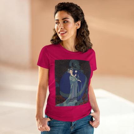 🐉🪷 The Lady Of The Lotus Dragon Cotton Tee – Art Deco Asian Fantasy