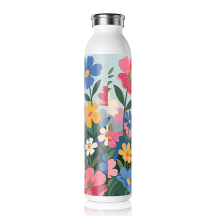 🌸🪞 The Lady Of The Flowered Parasol Slim Water Bottle – Art Deco Floral Whimsy