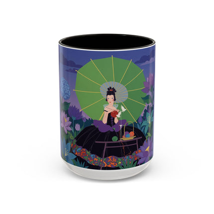 The Lady Of The Moonlit Needlework Colorful Mugs – Art Deco Crafting Elegance