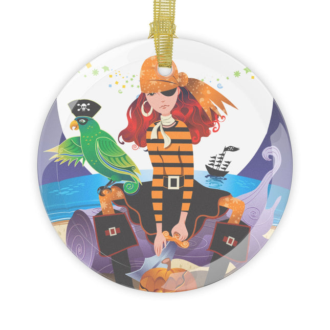 Moonlit Pirate Halloween Glass Ornament