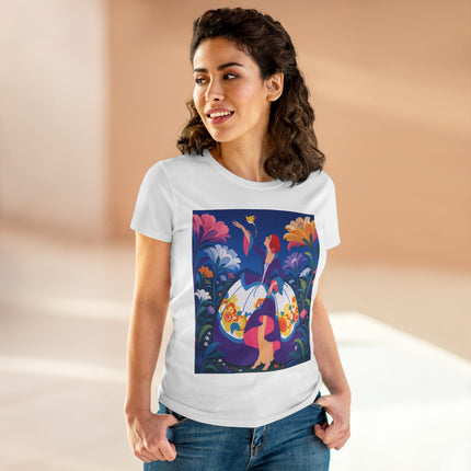 🐦🌸 The Enchanted Birdsong Cotton Tee – Art Deco Garden Whimsy