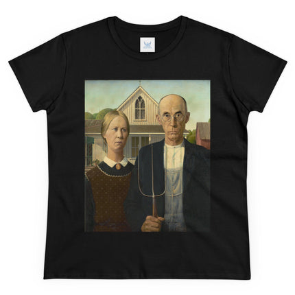American Gothic by Grant Wood Women's Midweight Cotton Tee