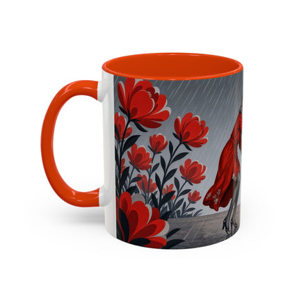 ☔🌹 The Scarlet Rainstorm Promenade Colorful Mug – Art Deco Motoring Elegance