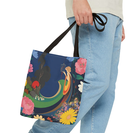 🌙🐦 The Lady Of The Moonlit Birdcage Tote Bag – Art Deco Floral Fantasy