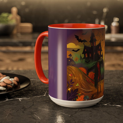 🌙🎃 The Scarecrow Of Haunted Hollow Colorful Mug – Whimsical Halloween Mystery