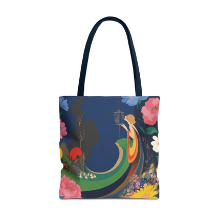 🌙🐦 The Lady Of The Moonlit Birdcage Tote Bag – Art Deco Floral Fantasy