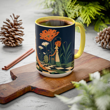 🌼🧡 The Midnight Floral Masquerade Colorful Mug – Art Deco Fashion Fantasy