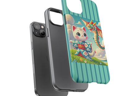 Geisha Kitten and the Dragon Kite Phone Cases