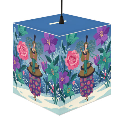 🌹❄️ The Holly Rose Of Winter Light Cube Lamp – Art Deco Christmas Garden
