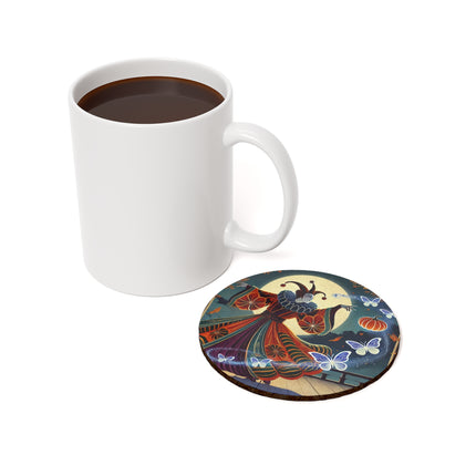 Court Magician with Ghost Butterflies Cork Back Coaster