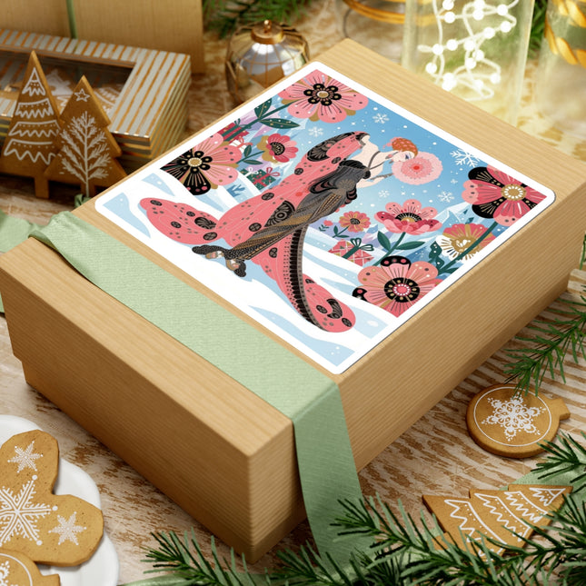 🌸❄️ The Lady Of The Winter Camellias Kiss-Cut Sticker – Art Deco Holiday Fantasy
