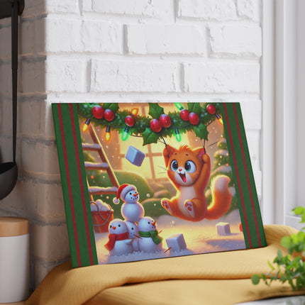 Naughty or Nice Kitten Christmas Glass Cutting Board