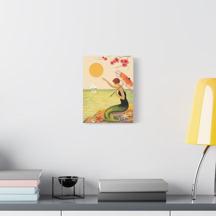 🧜‍♀️☂️ The Mermaid With The Parasol Matte Canvas – Art Deco Seaside Fantasy