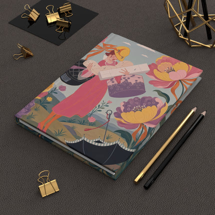 🌸☂️ The Lady Of The Flower Garden Excursion Hardcover Journal – Art Deco Springtime Whimsy