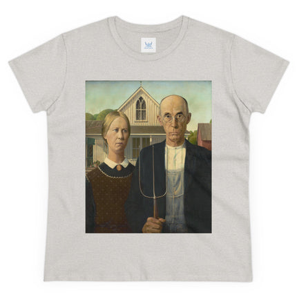 American Gothic by Grant Wood Women's Midweight Cotton Tee