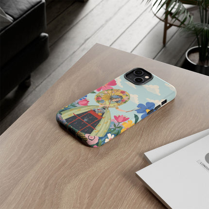 🌸🪞 The Floral Parasol Reflection Phone Case – Art Deco Garden Fantasy