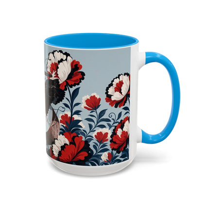 ❤️🌺 The Scarlet Blossom Dancer Colorful Mug – Art Deco Fashion Whimsy