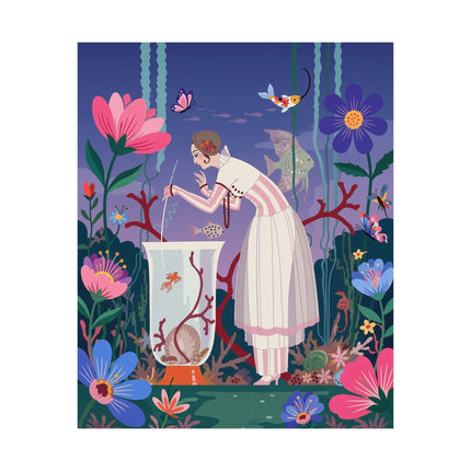 🐠🌸 The Lady Of The Enchanted Aquarium Matte Vertical Poster – Art Deco Underwater Whimsy