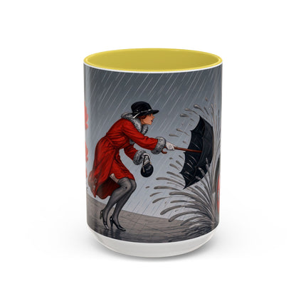 ☔🌹 The Scarlet Rainstorm Promenade Colorful Mug – Art Deco Motoring Elegance