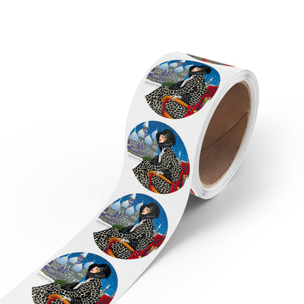 Elegant Winter Woman in Sleigh Round Sticker Label Rolls