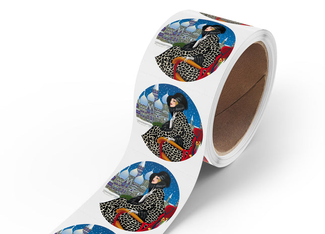 Elegant Winter Woman in Sleigh Round Sticker Label Rolls