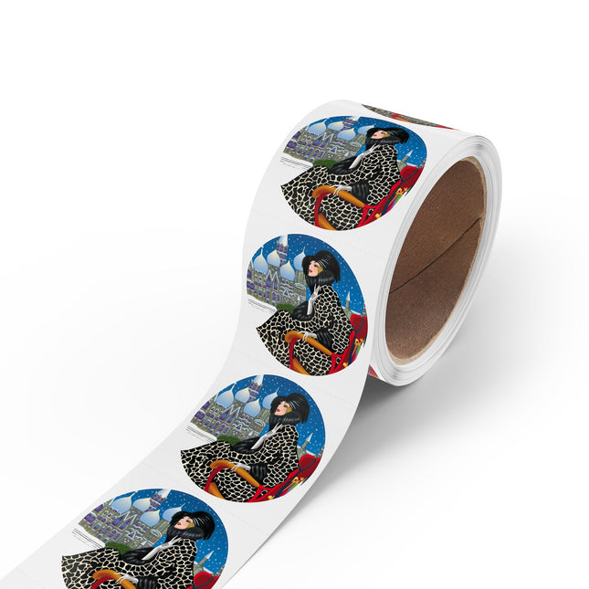 Elegant Winter Woman in Sleigh Round Sticker Label Rolls