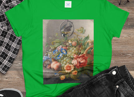 Still Life With Flowers, Fruit, A Great Tit And A Mouse by Herman Henstenburgh Women's Midweight Cotton Tee