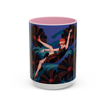 🖤🌺 The Midnight Floral Acrobat Colorful Mug – Art Deco Fashion Whimsy