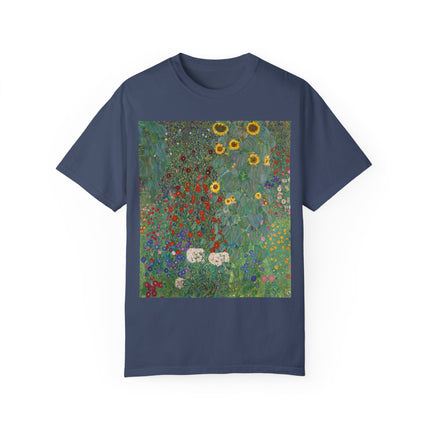 Farm Garden with Sunflowers by Gustav Klimt Unisex Garment-Dyed T-shirt